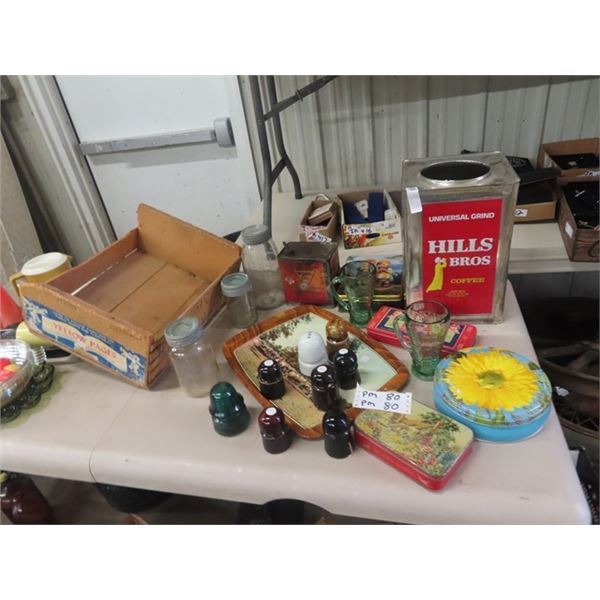 Insulators, Deval Oil Can, Hills Coffee Tin , Sealers Plus More!