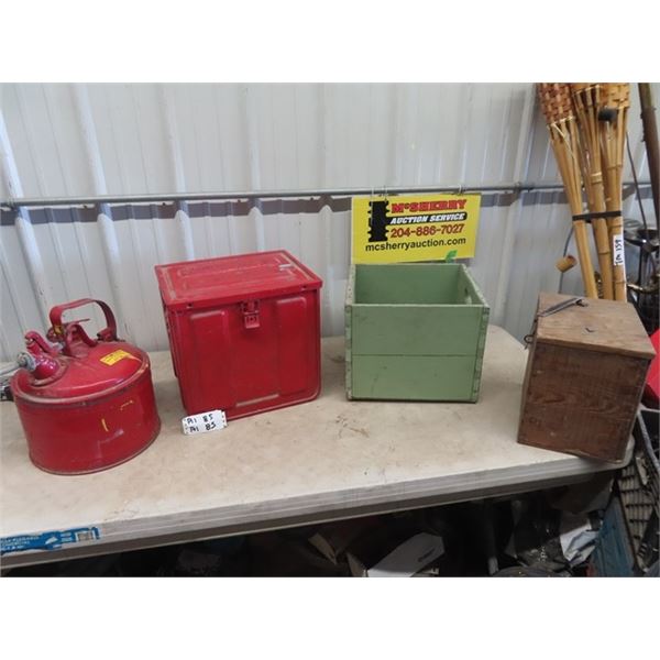 Gas Can, Metal Ammo Crate, Wooden Crate