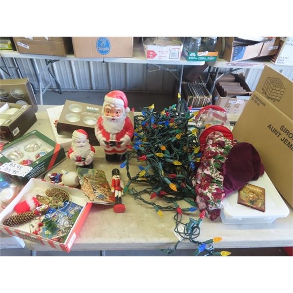 Christmas Items - Bulbs, Santa Ornaments, Tub Full Of Various