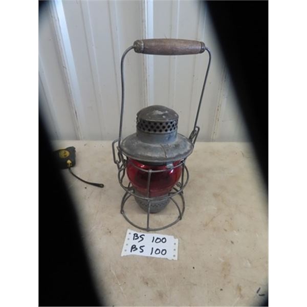 CPR Lantern w Red Glass Hirem Piper Company