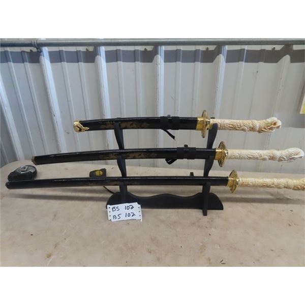 3 Decorative Swords on Stand