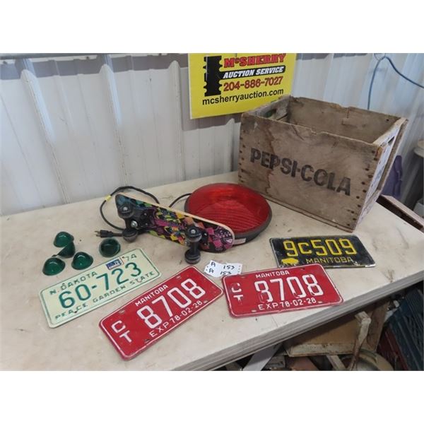 License Plates, Pepsi Box, Skate Board, Light Up Flasher