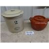 Image 1 : Medalta Bean Pot, & Medalta 2 Gal Crock w Lid (Lid is Chipped)