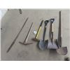 Image 2 : (AR) 6 Yard Tools, Sledge Hammer, Fencing Bar, Pick, 2 Spades & Shovel