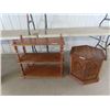 Image 1 : (NY) Wooden Shelf 29" x 32" x 14" & End Table 20" x 22" Rd, Bird Bath, & Planters