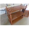 Image 2 : (NY) Wooden Shelf 29" x 32" x 14" & End Table 20" x 22" Rd, Bird Bath, & Planters