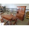 Image 1 : (FHM) Wooden Kitchen Table W Step Back Kitchen Cupboard , Table 62" x 42" Plus 2 Leaves 24" & 4 Chai