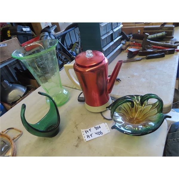 Elec Coffee Perk, Blown Glass & Vase