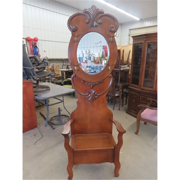 Hall Chair W Bevelled Mirror & Hooks