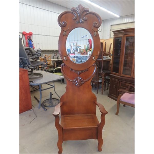 Hall Chair W Bevelled Mirror & Hooks