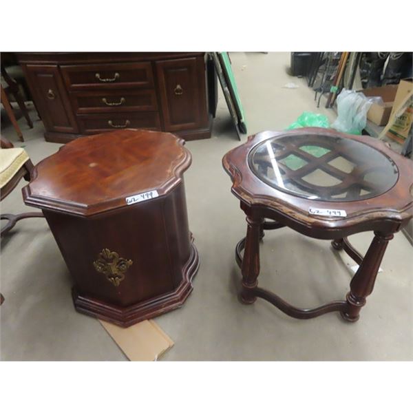 2 Drum Style End Tables 1) 21" x 21" x 24" 1) 21" x 24" x 24"