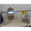 Image 1 : Mirror 32x 16" , 2 Metal Magazine Racks, & Metal Wine Rack