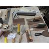 Image 2 : 3 Saws, Caulkting Gun, Trowels, & Grind Stones & Shelf