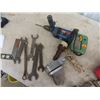 Image 2 : Metal Tool Box w Drawers, Various Tools - Pipe Wrench, Wrenches, Chisels, Bosch Drill , Engraver, Sp