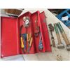 Image 3 : Metal Tool Box w Drawers, Various Tools - Pipe Wrench, Wrenches, Chisels, Bosch Drill , Engraver, Sp