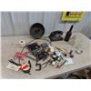 Image 1 : Desk Rotary Phone, Swans Cake Tin w Adv. Sewing Notions Plus More