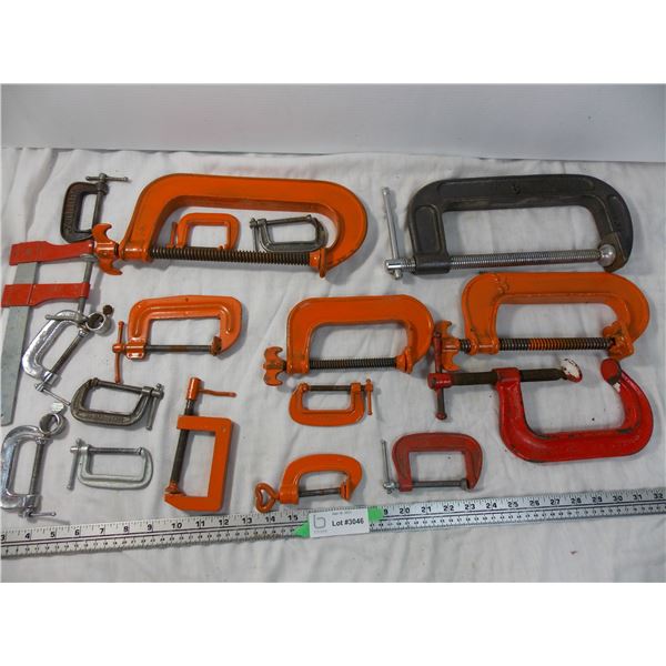 16qty Metal C-Clamps - various sizes - 2"-8"