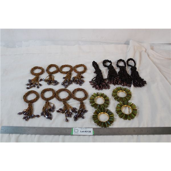 Beaded napkin rings, 2 sets of 4, 1 set of 8