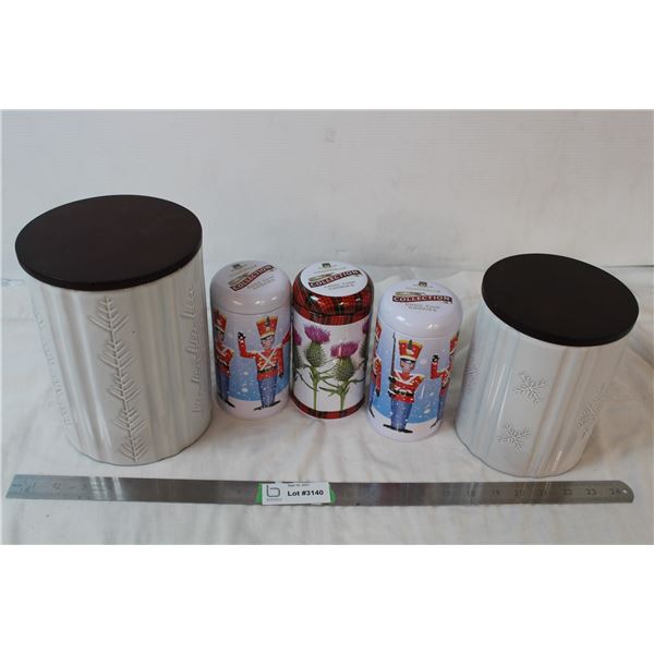 Wintery cookie containers, 2 lenox ceramics, 3 cambells collection