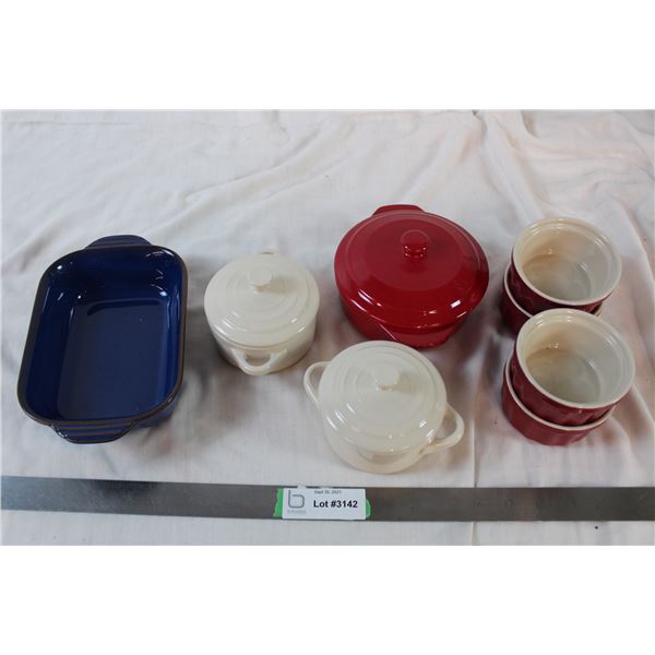 Mini ceramic cookware - 4 6oz ramekins, cassarole dish, oven safe pots