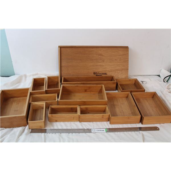 various sized island bamboo boxes, some stackable, one with lid