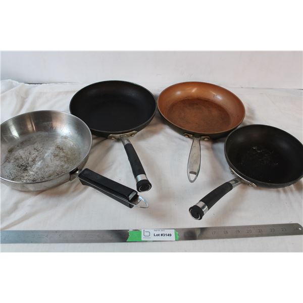 4 frying pans; 2 10', 1 9', 1 8'