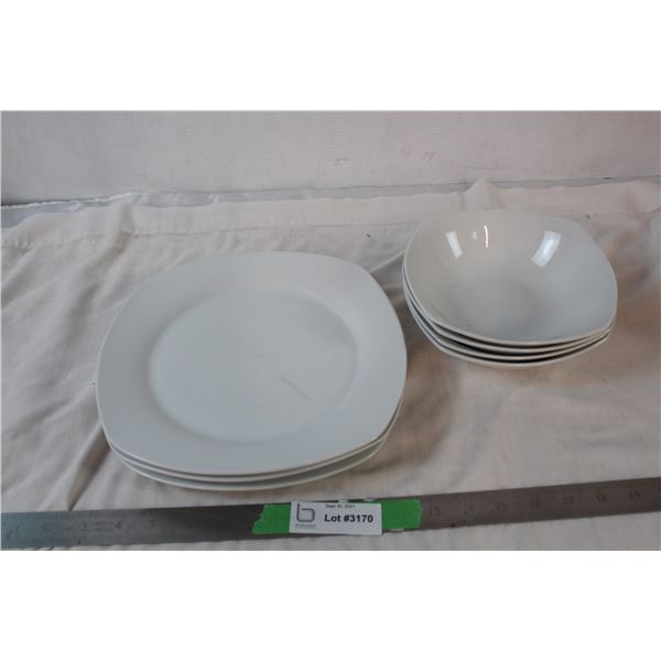 7 piece dinnerware set, 3 plates, 4 bowls