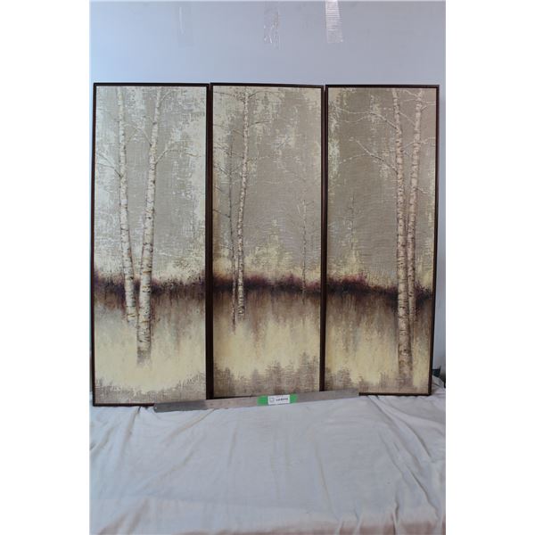 James Wiens "Birch Shadows" set of three paintings 13x27
