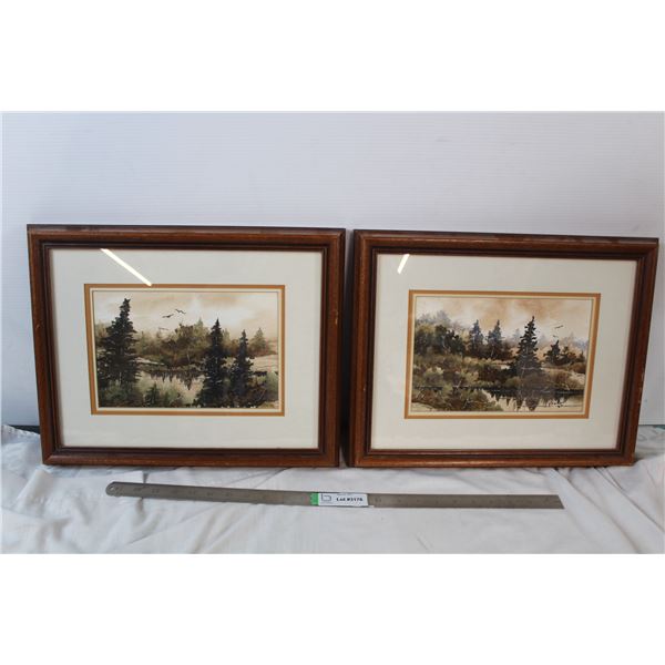 Set of 2 watercolour paintings in frame