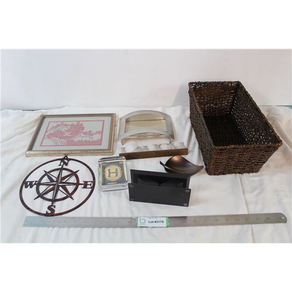 Framed Paper art, various decor item lot