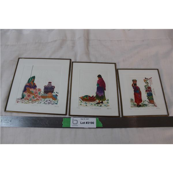 Set of 3 framed paper artworks - #'d /200 - Block '90