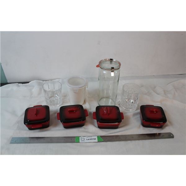 Set of 4 square ramminkins and various other glassware