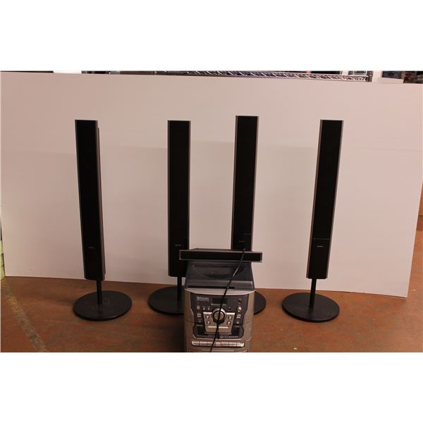 5 Sony Speakers with Encore music center player (untested)