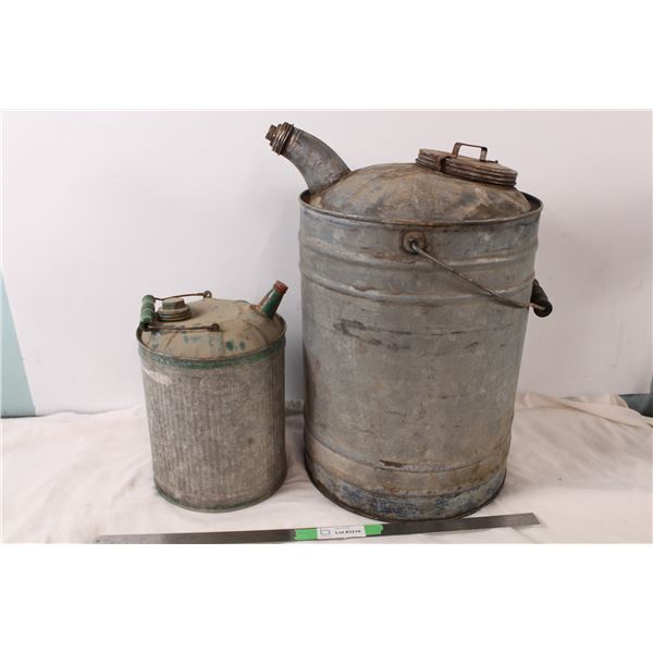 2 Metal Gas Cans - biggest is 17" T, 13" diameter