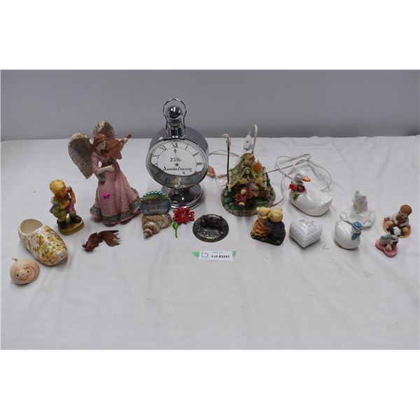 Porcelain Ornament Lot + 25th anniversary bottle