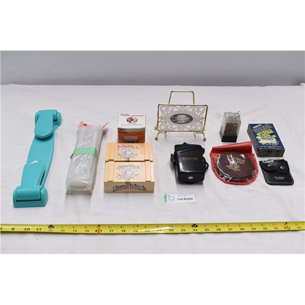 miscellaneous items, coasters, napkin holder, dispenser, etc