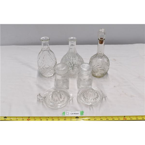 Decanters with orange juicers & sealed jars