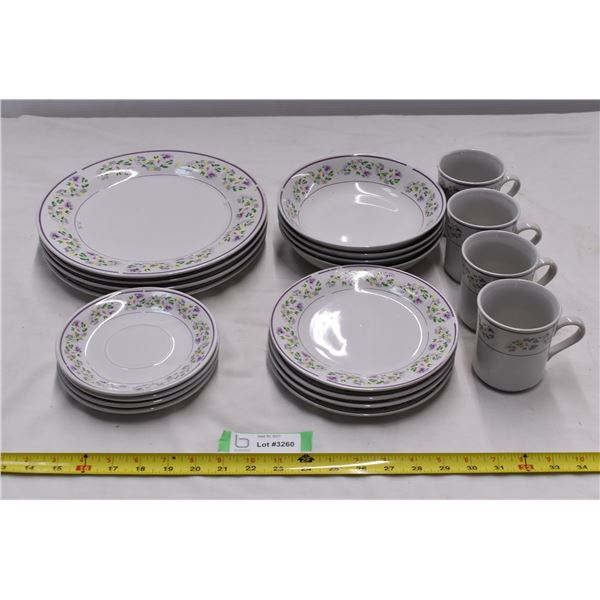 Purple flower dish set w/ mugs
