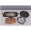 Image 3 : Metal serving trays, oil lamp burner, necklace stand