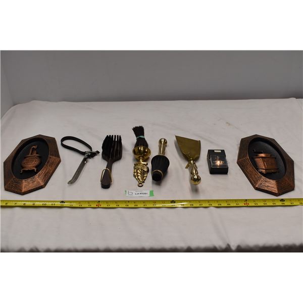 Fire cleaning tools, battery operated light, 2 plastic decorations