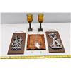 Image 1 : Wall decoration pair, Wood placard with quote, goblet candles