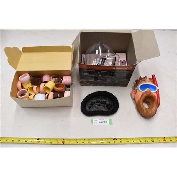 Electronic Number Lotto Machine w/ napkin rings, Hawaii carving, floaty toy