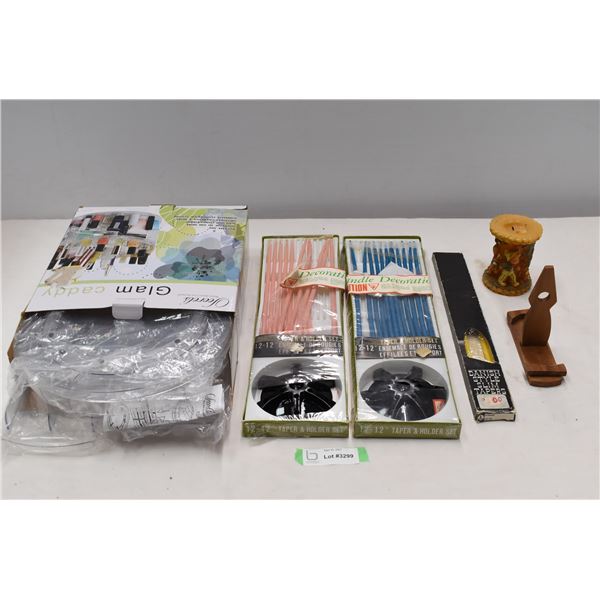 Glam caddy make-up tray. 3 boxes of Tapers, 1 candle