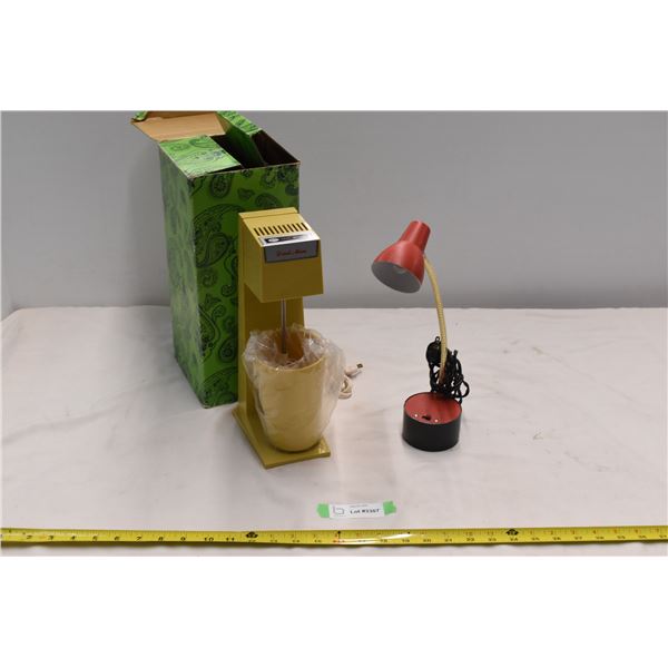 Vintage drink mixer & small desk lamp