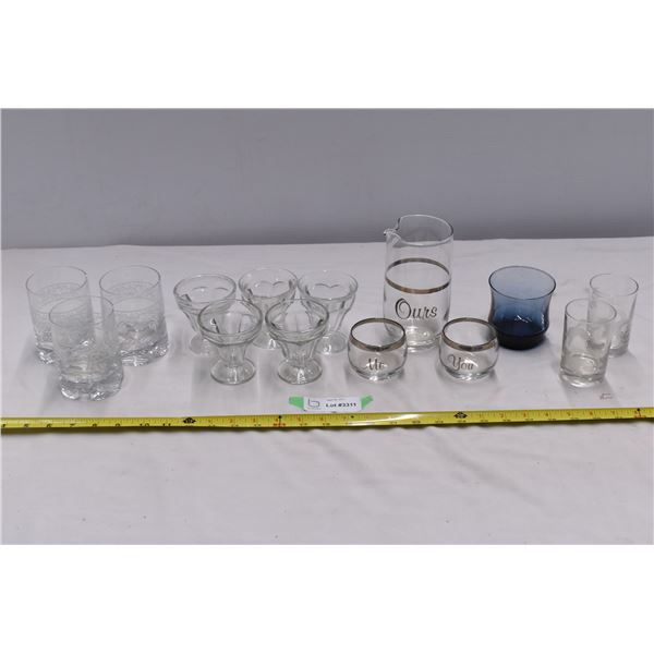 Assorted drinking glasses. Multiple sets