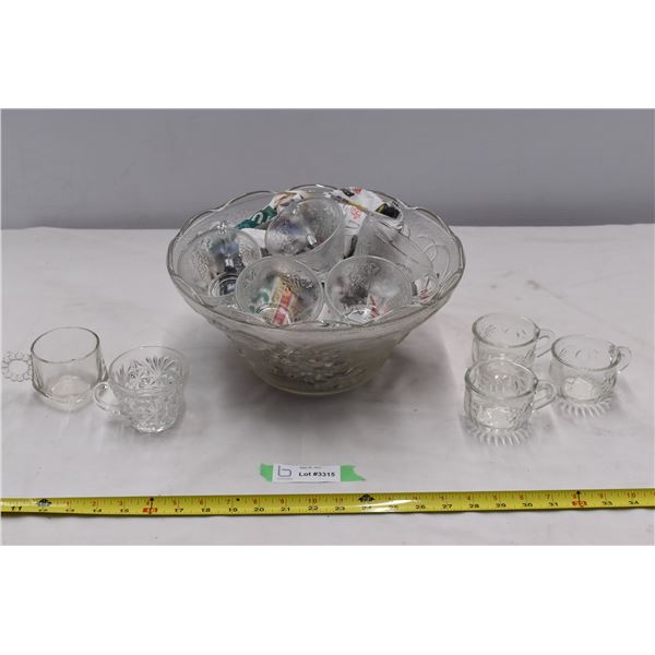 Punch bowl & cups w/ Misc. extra cups