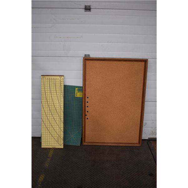 corkboard (49"x34" wide) + rotary mat + cardboard yard measuring board