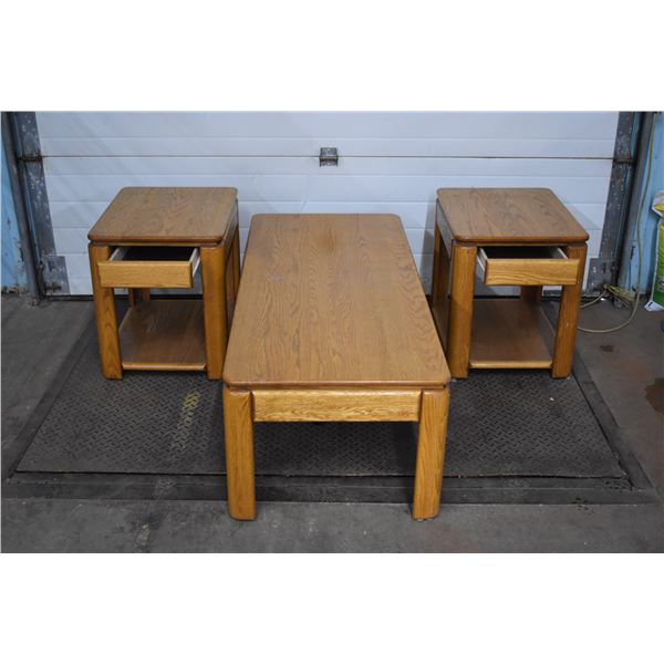 Wood Coffee table with two end tables (with drawers)