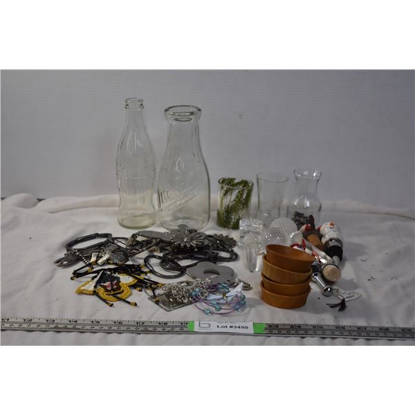 Wine Stoppers, Glass Bottles, and Misc
