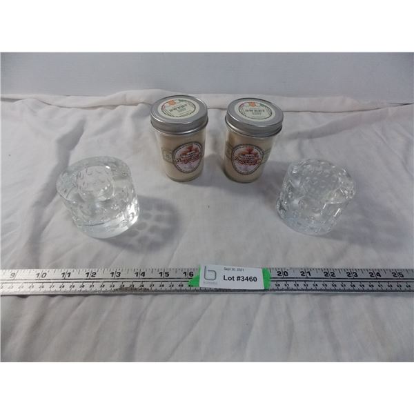 Two scented candles + two candle holders